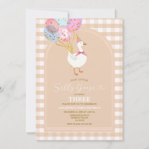 Gingham Goose 3rd Birthday Invitation Kaart