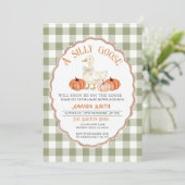 Gingham Green Herfst Gekke Goose Baby shower Kaart (Staand voorkant)