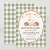 Gingham Green Herfst Gekke Goose Baby shower Kaart (Voorkant / Achterkant)