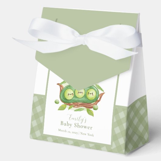 Gingham Greenery Sweet Pea In Pod Baby shower Bedankdoosjes (Voorkant)