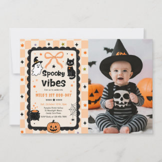 Gingham griezelige sfeer Halloween verjaardagsfoto Kaart