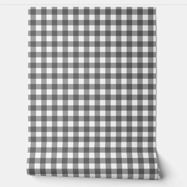 Gingham grijs klassieke topkeuze behang (Afrollen)