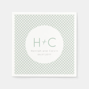 Gingham groene initialen bruiloft repetitie servet