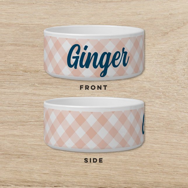 Gingham Groene Roze Hond Kat Pet Bowl Voerbakje (Creator heeft geüpload)