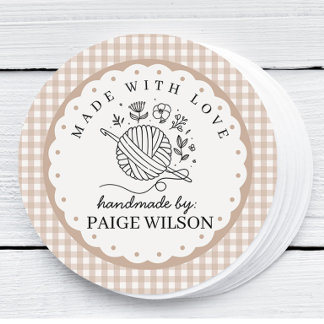 Gingham Haakwerk Ronde Sticker