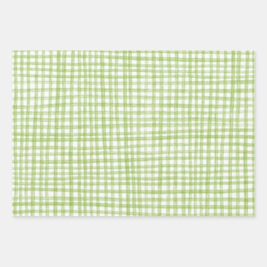 Gingham Hand-Drawn Modern Cute Green White Preppy Inpakpapier Vel (Voorkant 2)