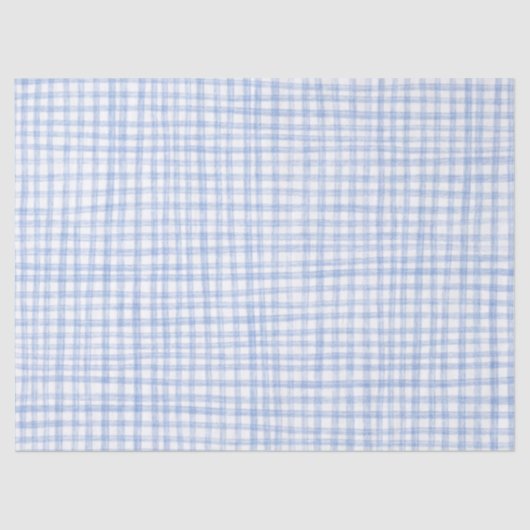 Gingham Hand-Drawn Modern Schattige Blauw Wit Prep Tissuepapier (Voorkant)