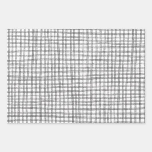 Gingham Hand-Drawn Modern Schattige Grijs Wit Prep Inpakpapier Vel (Voorkant 3)