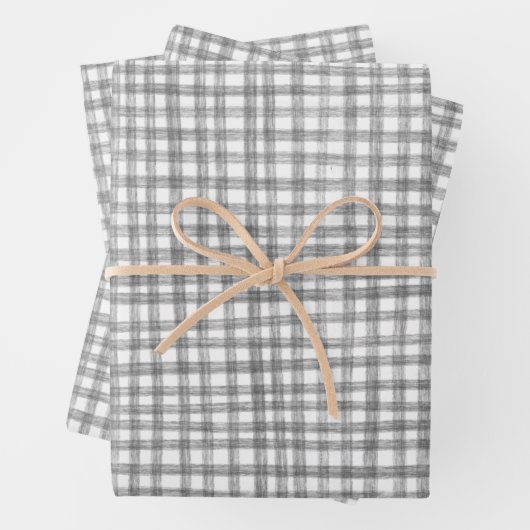 Gingham Hand-Drawn Modern Schattige Grijs Wit Prep Inpakpapier Vel (In situ)
