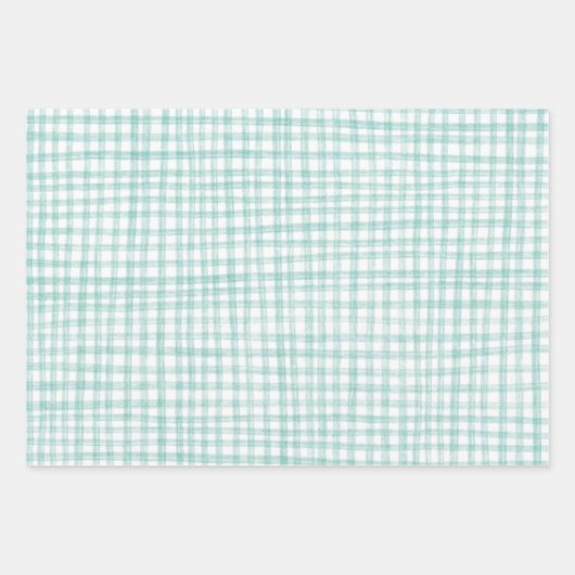 Gingham Hand-Drawn Modern Schattige Groen Wit Prep Inpakpapier Vel (Voorkant)