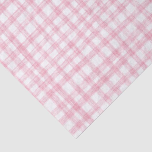 Gingham Hand-Drawn Modern Schattige Roze Witte Pre Tissuepapier (Detail)