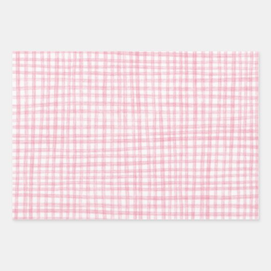 Gingham Handgetekend Modern Mooie Roze Witte Prepp Inpakpapier Vel (Voorkant 3)