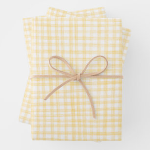 Gingham Handgetekend Modern Schattig Geel Wit Prep Inpakpapier Vel