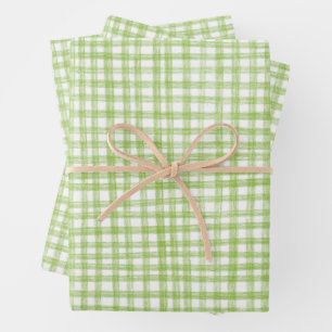 Gingham Handgetekende Moderne Cute Groen Witte Pre Inpakpapier Vel