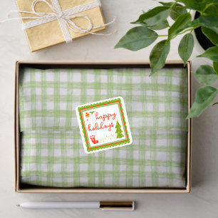 Gingham Handgetekende Moderne Cute Groen Witte Pre Tissuepapier