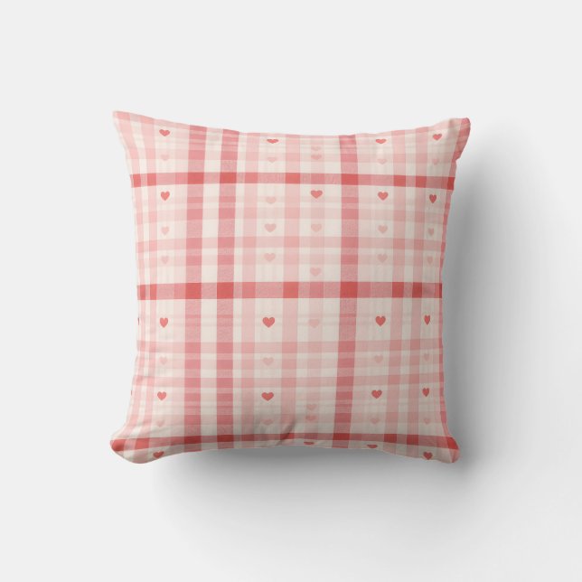 Gingham Hearts • Classic Sweet Valentine Seamless  Kussen (Voorkant)