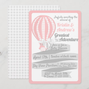 Gingham Hete Luchtballon Roze Baby shower Kaart