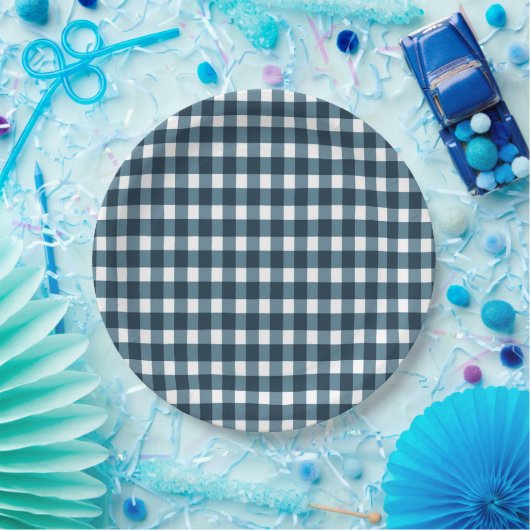 Gingham Indigo Blue Pattern Papieren Bordje (Feest)