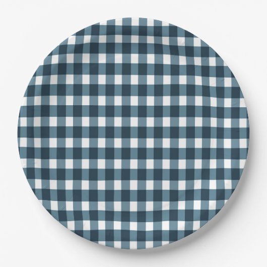 Gingham Indigo Blue Pattern Papieren Bordje (Voorkant)