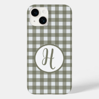 Gingham Initiaal Monogram Cirkel Wijze Groene Cont Case-Mate iPhone 14 Hoesje