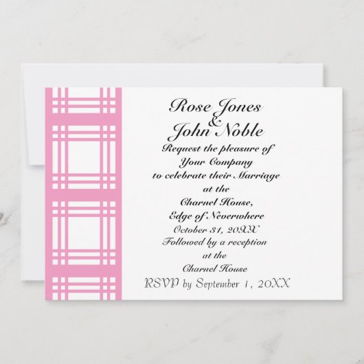 Gingham Ivory (Roze) Wedding Uitnodiging (Voorkant)