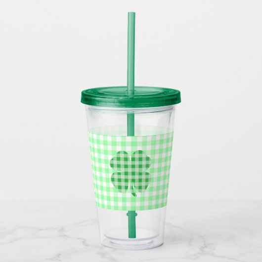 Gingham Klaver Acryl Drinkbeker (Voorkant)
