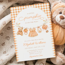 Gingham Kleine Pompoen Baby Shower Uitnodiging