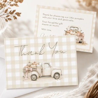 Gingham Kleine Pompoen Truck Herfst Baby Shower Bedankkaart