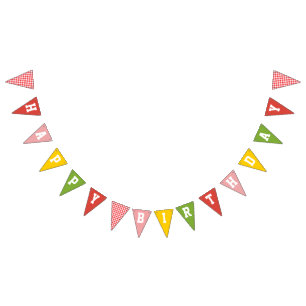 Gingham Kleurrijke Boerderij Schuur Happy Birthday Vlaggetjes