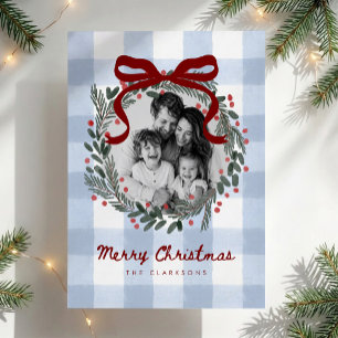 Gingham Krans Foto Kerstkaart Kaart