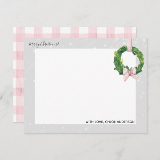 Gingham Krans Thuis voor de Feestdagen Briefkaarte Notitiekaartje (Voorkant / Achterkant)