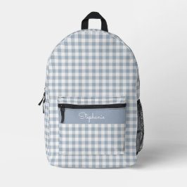 Gingham Kust Plaid Preppy Check Blauw Wit Naam Bedrukte Rugzak