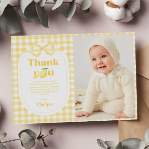 Gingham Lemon Themd 1e verjaardag foto Bedankkaart