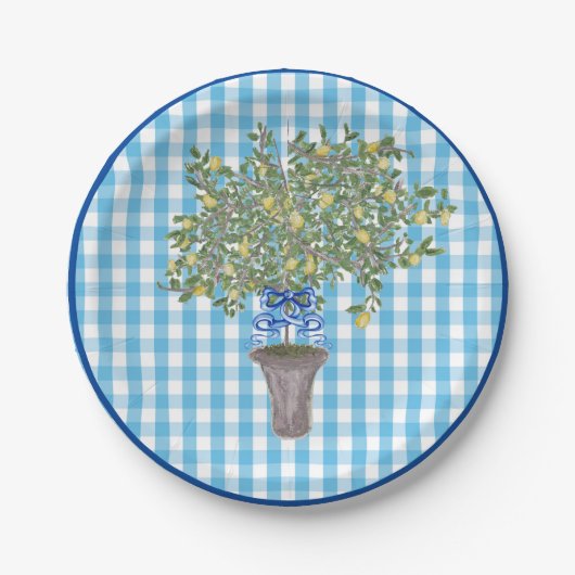 Gingham Lemons Lemon Tree  Papieren Bordje (Voorkant)