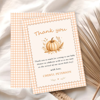 Gingham Little Pumpkin Baby Shower Bedankkaart