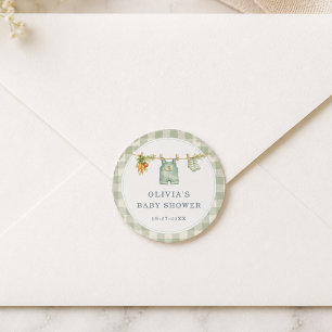 Gingham Lokaal Geteelde Baby Shower Feest Ronde Sticker