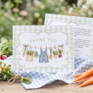 Gingham Lokaal Geteelde Jongens Babyfeestje Bedankkaart