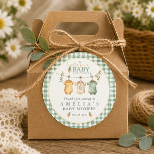 Gingham Lokale Babykleertjeslijn Baby Shower Ronde Sticker
