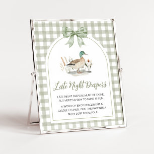 Gingham Mallard Duck Baby Late Night Luiers Sign Poster