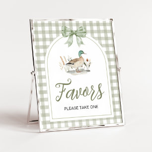 Gingham Mallard Duck Baby shower Favors Sign Poster