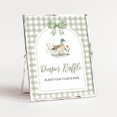Gingham Mallard Duck BabyShower Luier Raffle Sign Poster