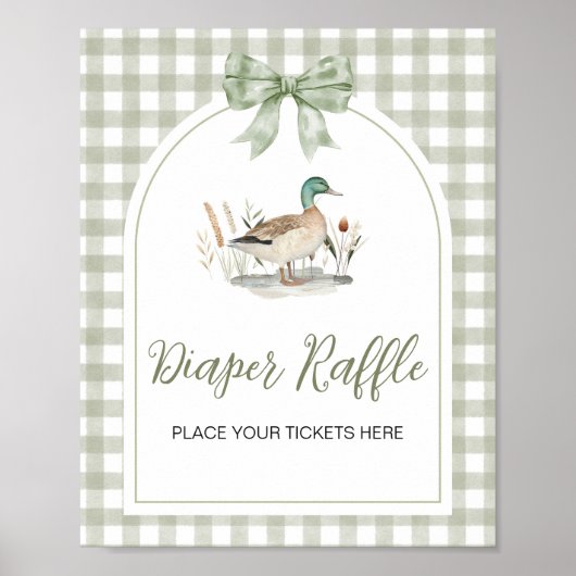 Gingham Mallard Duck BabyShower Luier Raffle Sign Poster (Voorkant)