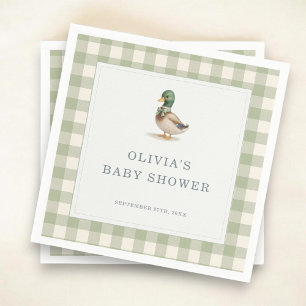 Gingham Mallard Eend Baby Shower Feest Servet