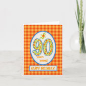 Gingham-marigolds en Check: 90th Birthday Kaart (Voorkant)