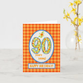 Gingham-marigolds en Check: 90th Birthday Kaart (Gele Bloem)