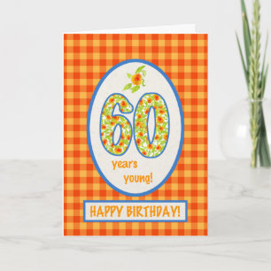 Gingham-marigolds en Check Gingham: 60th Birthday Kaart