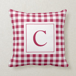 Gingham Maroon Monogram Pillow Kussen