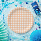 Gingham met Gingham Check Pset Pattern Peach Papieren Bordje (Feest)
