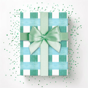 Gingham met raamwerkpatroon in groen en aqua cadeaupapier