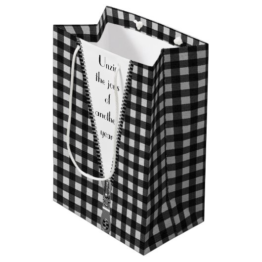 Gingham met rits voor verjaardag medium cadeauzakje (Voorkant Gekanteld)